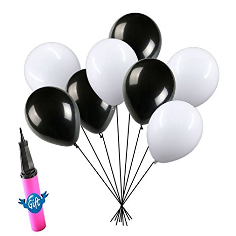 White and Black Balloons, CREATEASY 12" Natural Latex Balloon Birthday Party Wedding Balloons Decoration Pack of 100