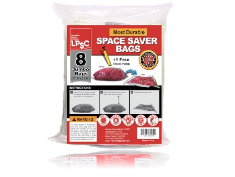 LPSC Best Space Saver Vacuum Storage Bags For Neat Freaks, 8 Jumbo bags, Free Travel Pump. New design same high quality.