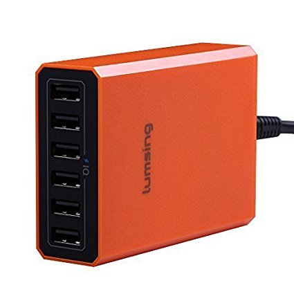 Lumsing 6-Port Desktop USB Charger 60W Mains Charging Station Plug with Smart Technology for iPhone, iPad, Samsung Galaxy, Mobile Phones, Tablet and Power Bank(Orange)