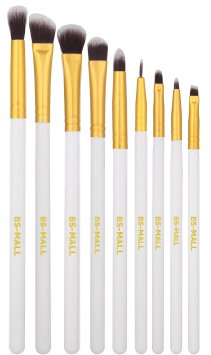 BS-MALLTM 9pcs Premium Synthetic Cosmetics Eye Shadow Eyeliner Makeup Brushes Sets 9 Pcs Golden White