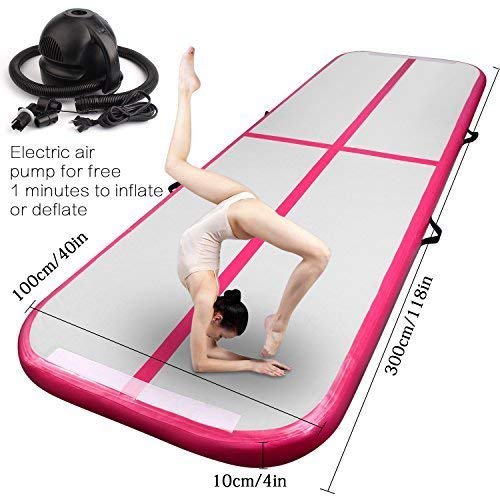 FBSPORT 10ft/13ft/16ft/20ft/23ft/26ft Inflatable Gymnastics Air Track Tumbling Mat Air Track Floor Mats with Electric Air Pump for Home Use/Training/Cheerleading/Beach/Park and Water (Black, 9.84)