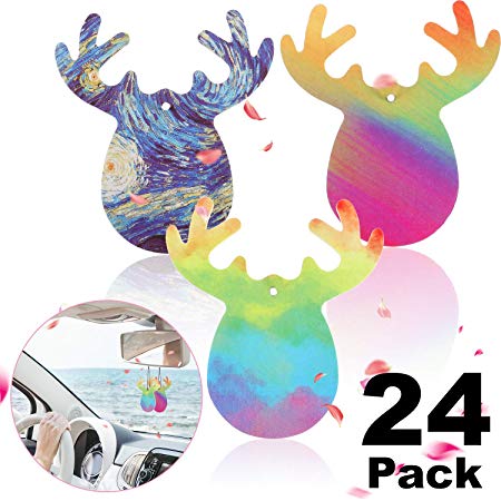 24 Pieces Deer Shaped Car Hanging Air Freshener Decoration Solid Perfume Scented for Car Home and Office Dark Night Scent（3 pattern）
