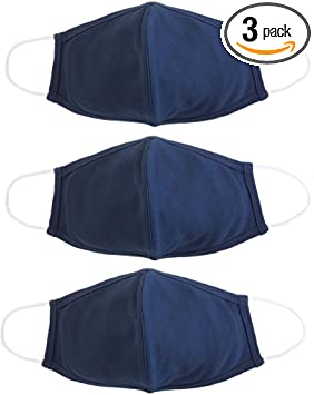 EnerPlex Youth/Adult 3-Ply Face Mask Medium, Comfortable and Breathable Non-Surgical Safety Mask, Machine Washable, Reusable Masks (3-Pack) - Navy