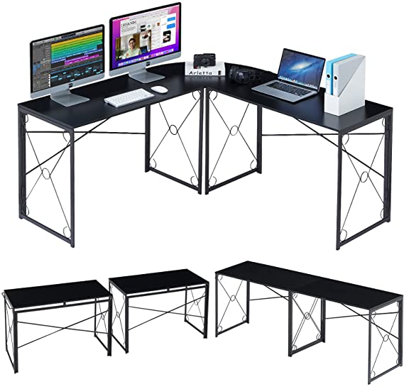 VECELO L Shaped Computer Corner Desk, 59’’x59’’ Large Industrial Home Office Workstation, Multi-Usage Long 2 Person Table, Easy Assembly/Saving Space, Black