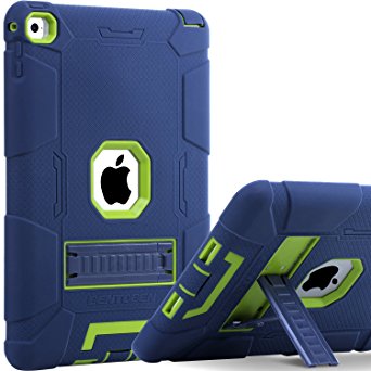 iPad Air 2 Case, BENTOBEN [Hybrid Shockproof Case] with KickStand Rugged Triple-Layer Shock Resistant Drop Proof Case Cover for iPad Air 2 with Retina Display / iPad 6, Navy Blue/Green