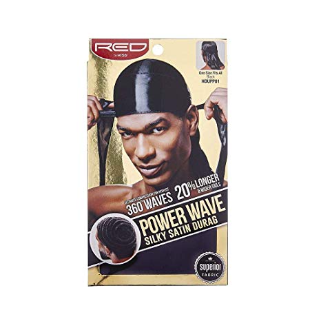 Red By Kiss Power Wave Silky Satin Durag Extra Long Tails, Black