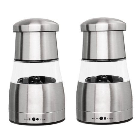 Salt and Pepper Mills Grinder Set - Adjustable Coarse Ceramic Rotor - Salt Mill and Pepper Mill Kitchen Tool - Stainless Steel Salt and Pepper Shakers Grinders - Suitable for Peppercorns, Sea Salt, Himalayan Salt and Spices and Table Seasoning (Two)