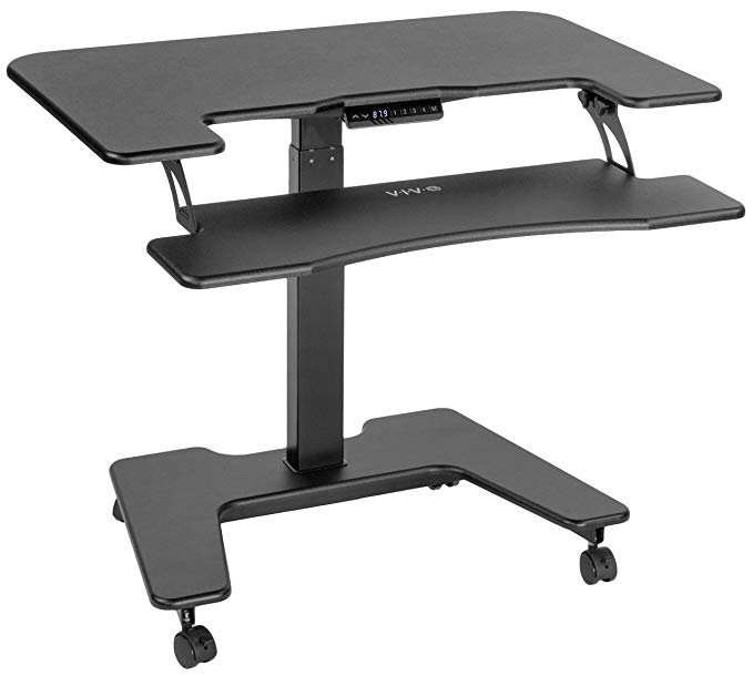 VIVO Black Electric Mobile Height Adjustable 36 inch Dual Platform Standing Desk with Wheels | Rolling Small Space Table, Sit Stand Workstation (DESK-V111VT)