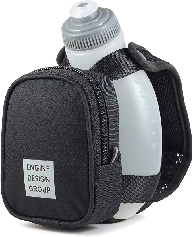 ENGINE DESIGN GROUP NGN - Running Water Bottle Handheld | Hydration Bottle & Pack with Zippered Pocket - 10 oz (Black)