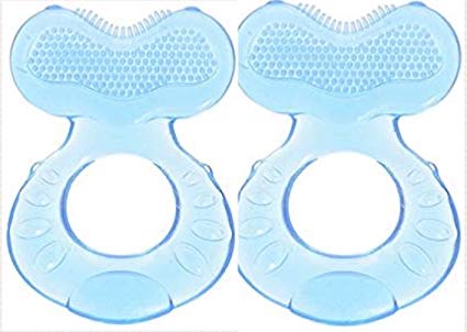 Nuby Silicone Teethe-eez Teether with Bristles, Includes Hygienic Case, Blue, Pack of 2