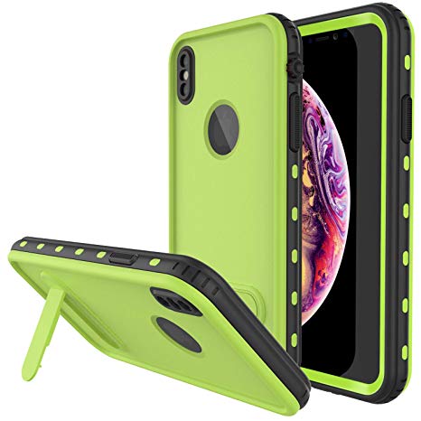 Punkcase iPhone Xs Waterproof Case [KickStud Series] Slim Fit IP68 Certified [Shockproof] [Snowproof] Armor Cover W/Built-in Screen Protector   Kickstand Compatible with Apple iPhone Xs [Green]