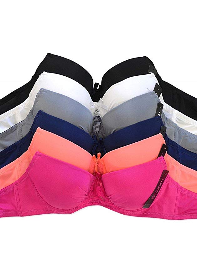 Mamia Womens Basic Plain Bras (Packs of 6) - Various Styles, #008, 38C