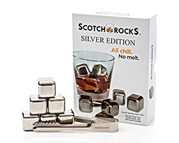 Set of 6 Stainless Steel Ice Cubes with Tongs Gift Set By Scotch Rocks