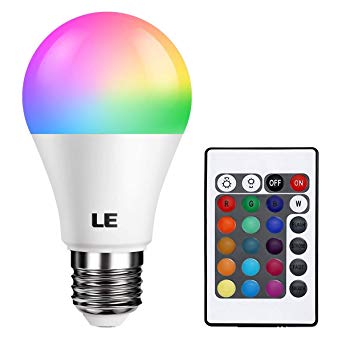 LE Colour Changing LED Light Bulbs E27 Dimmable 6W RGB Warm White A60 Bulb 16 Colour Choices Remote Controller Included Ambiance Mood Lighting