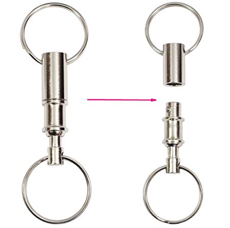 2x MINI Easily Detachable Double-end Key Ring Holder Buckle Removable Dual Head Key Chain Snap Fastener Separate Quick Release Pull-Apart Keychain w/ 2 Rings for Keys EDC Outdoor Sport Camping Hiking