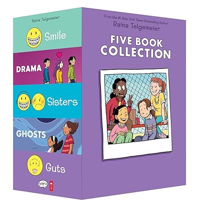 Raina Telgemeier Collection 5 Books Set (Sisters, Drama, Smile, Ghosts, Guts)