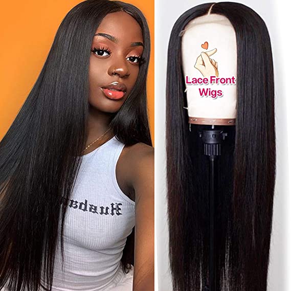 Hermosa Lace Front Human Hair Wigs Pre Plucked with Baby Hair 220% Density 9A Brazilian Straight Human Hair Lace Front Wigs for Women Natural Hairline Black Color 14 inch