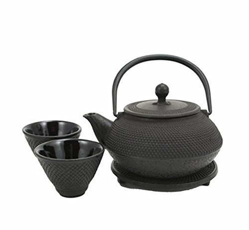 Happy Sales HSCT-ABK01, Cast Iron Tea Pot Tea Set Black ARR w/ Trivet