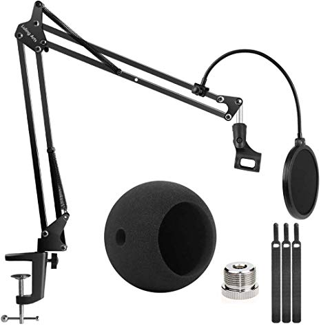 Blue Snowball Microphone Stand and Blue Snowball iCE Suspension Boom Scissor Arm Stand with Mic Windscreen and Dual Layered Mic Screen Pop Filter Heavy Duty Boom Scissor Arm Stands,Broadcasting