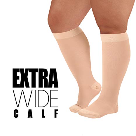 5XL Mojo Compression Socks Plus Size Extra Wide Calf, Knee-Hi - Firm Opaque Medical Support Hose - Closed Toe, 20-30mmHg Graduated Compression Stockings (Size: XXXXXL, Beige) Support Stockings Unisex
