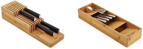 Joseph Joseph DrawerStore Knife Organizer, One Size, Bamboo & 85168 DrawerStore Compact Utensil Organizer For Kitchen Drawer Silverware, Flatware Tray, Small, Bamboo