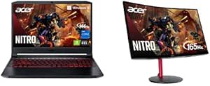 Acer Nitro 5 AN515-57-79TD, i7-11800H, GeForce RTX 3050 Ti, 15.6" FHD 144Hz IPS, 8GB DDR4, 512GB SSD, Killer Wi-Fi 6 Nitro ED270R Mbmiiphx 27" FHD Curve PC Gaming Monitor | 165Hz Refresh