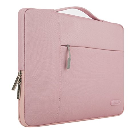 Mosiso Laptop Sleeve Briefcase Handbag Only for MacBook 12-inch with Retina Display 2017/2016/2015 Release, Polyester Fabric Multifunctional Carrying Case Protective Bag Cover, Pink