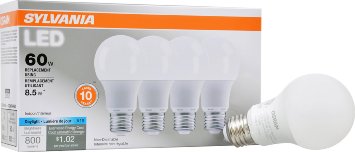 SYLVANIA 60W Equivalent - LED Light Bulb - A19 Lamp - 4 Pack / Daylight - Value Line - E26 Medium Base - Energy Efficient - 8.5W - 5000K