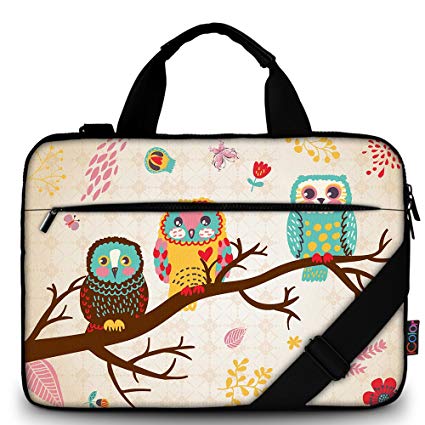 iColor 15" Canvas Laptop Shoulder Messenger Bags 14" 15.4 Inch Office Briefcase 15.6" Computer PC Notebook Tablet Handle Cases Carrying Sleeve Cover Holder (14"~15.6", Owl)