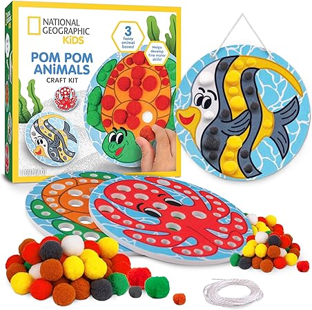NATIONAL GEOGRAPHIC Kids Pom Poms Arts and Crafts Kit - Pom Pom Animals Toddler Craft Kit, Preschool Art, Toddler Crafts Ages 3-5, Crafts for Toddlers 2-4 Years, Pom Pom Pictures, Pom Pom Art