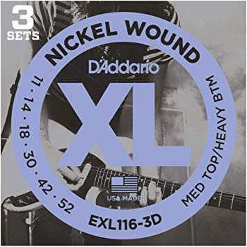 D'Addario EXL116 Nickel Wound Electric Guitar Strings, Medium Top/Heavy Bottom, 11-52, 3 Sets (EXL116-3D)