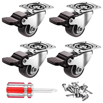 1.25 inch Casters Set of 4 with Brake, Mute and Floor Protection, TPR Noise-Free Rubber Swivel Caster Wheels for Furniture Table TrolleLoad Capacity-100lbs (Free Screws and a Screwdriver)
