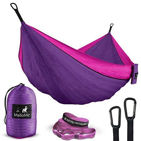 MalloMe Double Portable Camping Hammock - 27 Colors - Heavy Duty Tree Straps Included In Most Colors