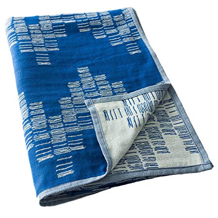 Breganwood Organics Decorative Throw Blanket, Soft Breathable Woven Muslin Cotton, 50" x 72" Perfect for Reading, Watching TV, Napping, Picnics, at The Beach (Shoreline Blue & Grey)