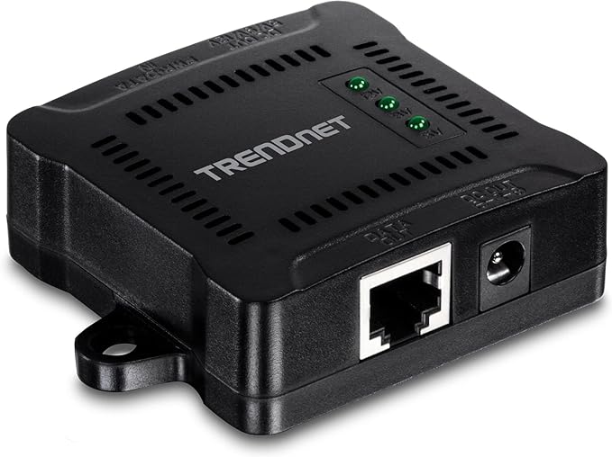 TRENDnet Gigabit PoE Splitter, 1 x Gigabit PoE Input Port, 1 x Gigabit Output Port, Up to 100m (328 ft), Supports 5V, 9V, 12V Devices, 802.3af PoE Compatible, PoE Powered, Black, TPE-104GS