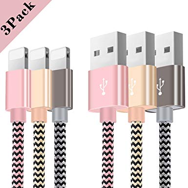 Charger Cable Compatible with Phone 3Pack [5FT] Charging Cord Nylon Braided USB Fast Charging Cord Compatible with Phone 11 Xs Max X XR 8 7 6s 6 Plus SE 5 5s 5c Pad Pod and More (Rose Gold Grey)