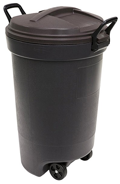 Rubbermaid RM133902 Thirty Two Gallon Round Wheeled Trash Can in Kona Color-32 Gallon/121.1L Round Refuse Can-Kona Color
