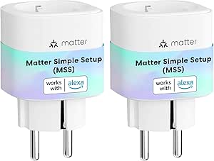 Meross Prise Connectée Matter (Type F), Lot de 2 Prise WiFi avec Matter Simple Setup (MSS), Compatible avec Alexa, Apple Home et Google Home, Mesure de Consommation d'Énergie pour Panneau Solaire