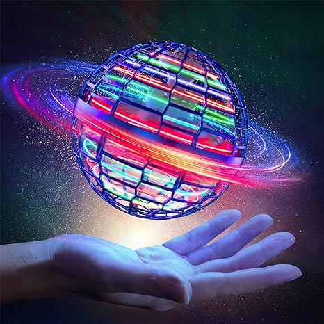 Flying Ball Toys, Hover Boomerang Ball, Mini Drone Toy with Built-in RGB Dynamic Lights Spinner, 360° Rotating Globe Shape Magic Orb Outdoor Indoor Gift for Boys Girls Adults (Blue)