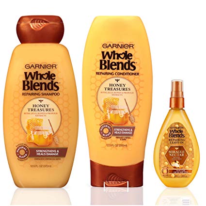 Garnier Hair Care Whole Blends Honey Treasures Repairing Hair Care with Shampoo, Conditioner, and Miracle Nectar 10-in-1 Treatment, For Damaged Hair, Paraben Free 1 Kit