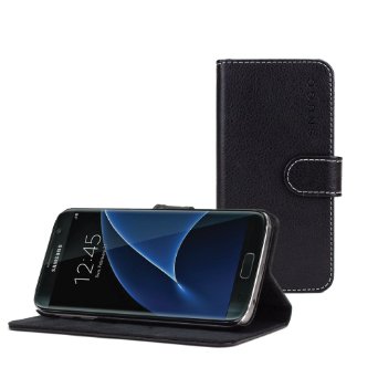 Snugg8482 Galaxy S7 Edge - Leather Wallet Case with Lifetime Guarantee Black for Galaxy S7 Edge