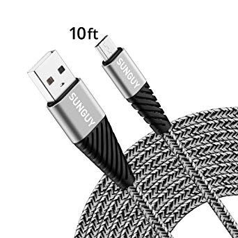 10FT Micro USB Cable,SUNGUY Extra Long 10FT/3M Braided Micro USB Charging & Data Sync Cables Android Charger Cord for Galaxy S7 Edge,Moto G5 Plus,Huawei P0 Lite,Sony Xperia Z5,Kindle Fire and More