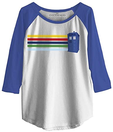 Ripple Junction Doctor Who Womens Retro Tardis Travel Light Weight Raglan