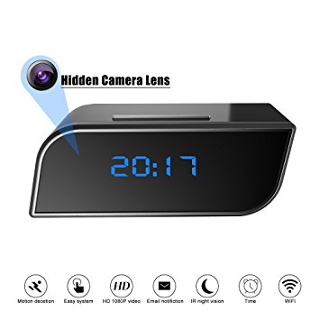 Bekhic 1080P HD Wireless Hidden Spy Camera Clock Wi-Fi Security IP Camera with Night Vision & Motion Detection