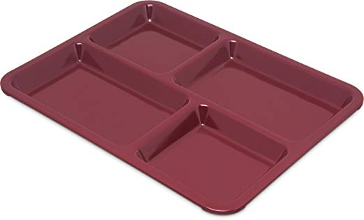 Carlisle KL44485 Right-Hand Heavy Weight 4-Compartment Café Tray, Melamine, Dark Cranberry