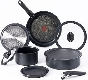 T-fal Ingenio Nonstick Cookware Set 10 Piece, Induction, Oven Broiler Safe 500F, Cookware, Pots and Pans, RV, Camping, Oven, Broil, Dishwasher Safe, Detachable Handle, Black