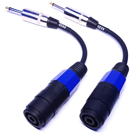 CESS-005 Speakon Female Connector To 1/4" Male TS Adapter Patch Speaker Cable - 1 Foot Female Speak-on JackTo 6.35mm TS Plug Cord - 2 Pack