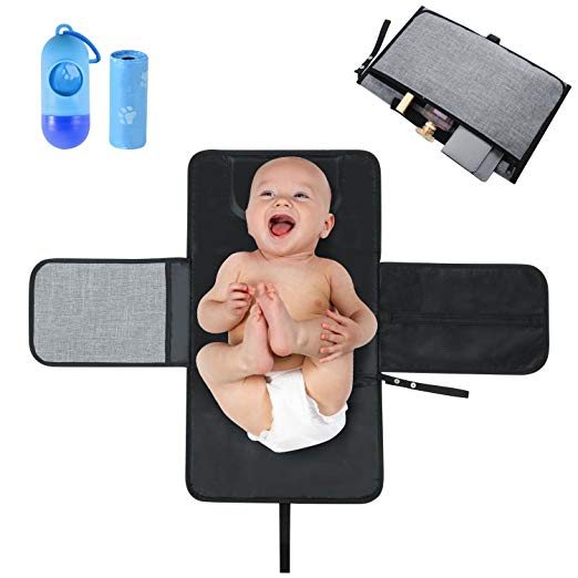 Diaper Changing Pad, Zonlicat Portable Clean Hands Changing Pad Waterproof with Built-in Head Cushion Changing Station including 15 disposal bag for Traveling Outdoors Infants Babies and Toddlers