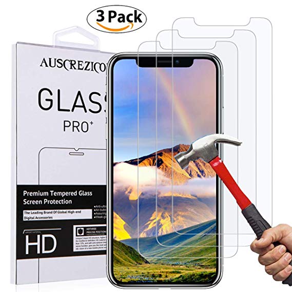 3-Pack Screen Protectors for iPhone X and XS,Tempered Glass,9H Hardness,Easy Application,Bubble Free,Anti-Scratch,Anti-Fingerprints,3D Touch,0.25mm Ultra Thin Glass Screen Protector for iPhone X/XS
