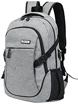 Hoperay G-08 Laptop Backpack, Business Lightweight Nylon Water Resistant Multipurpose Shoulder Notebook Backpack with USB Charging Port and Lock Fits Under 17 Inch Laptop and Notebook, Grey